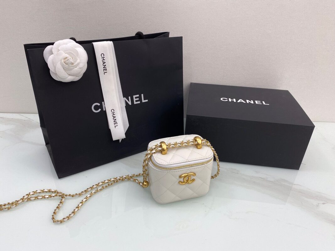 Chanel Handle Box Cosmetic Bag in White