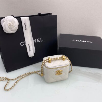 Chanel Handle Box Cosmetic Bag in White
