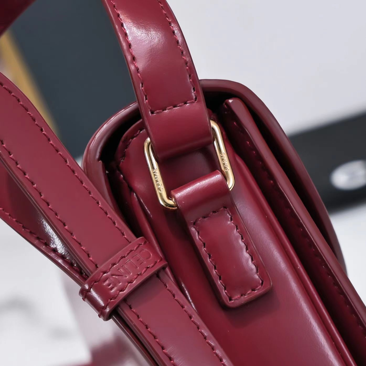 Celine Arc de Triomphe Saddle Bag in Wine Red Calfskin - Image 10