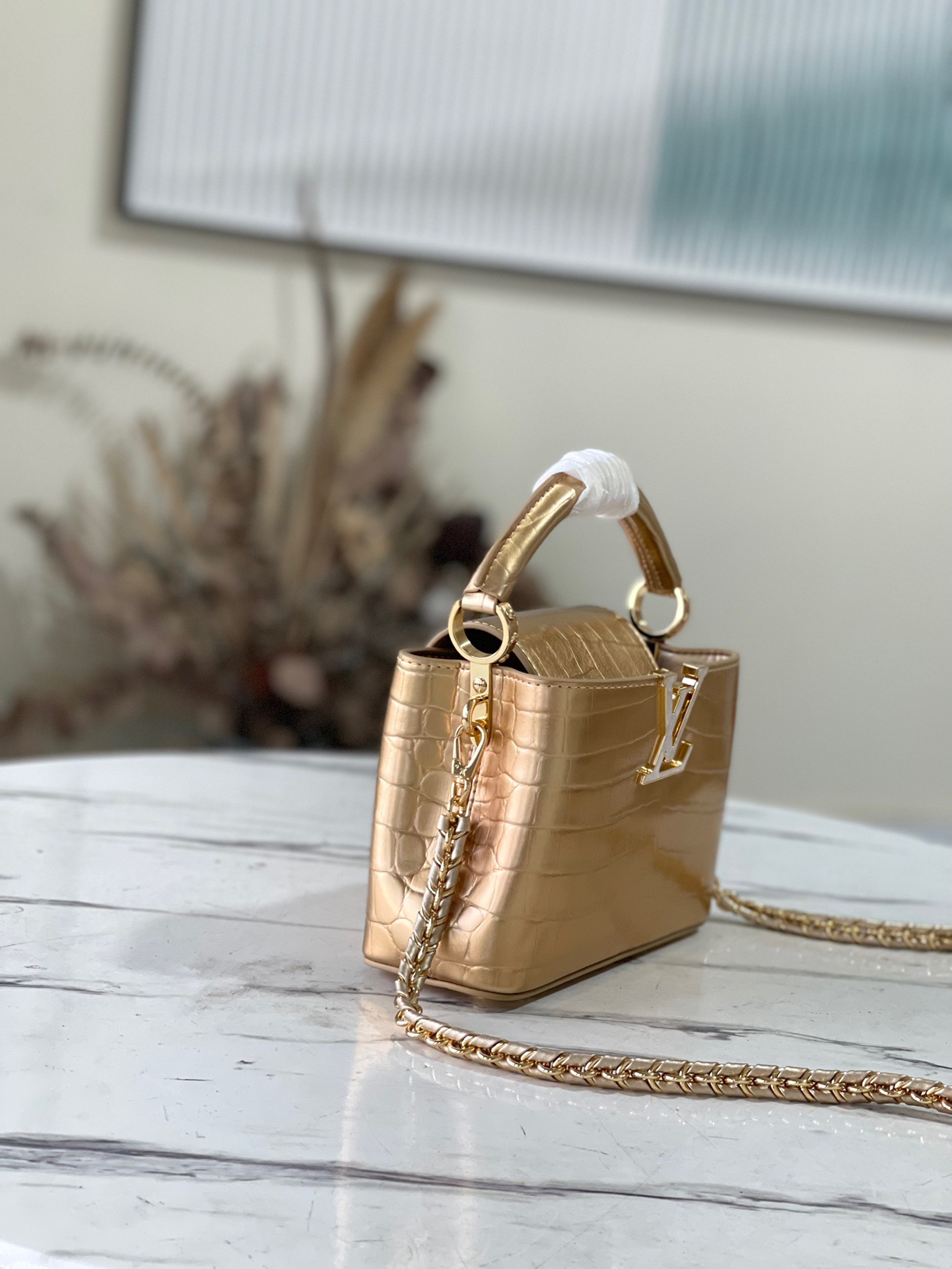 Louis Vuitton Capucines BB Small Handbag inGold Crocodile - Image 4