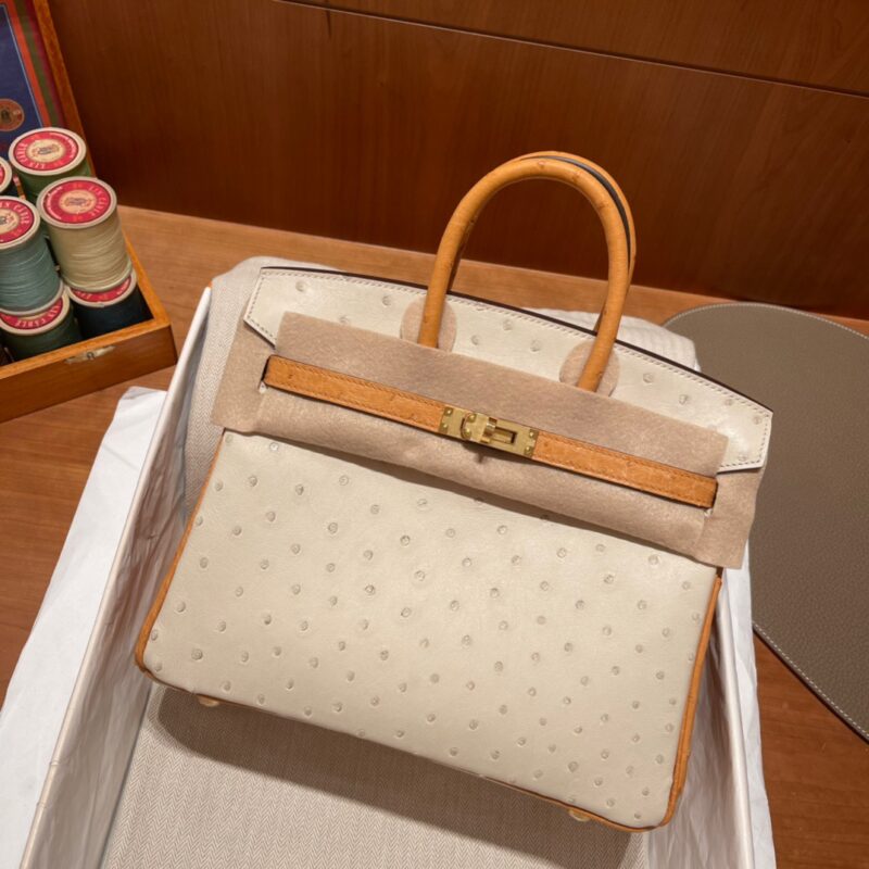 Birkin 25 Ostrich Wool White&Toffee