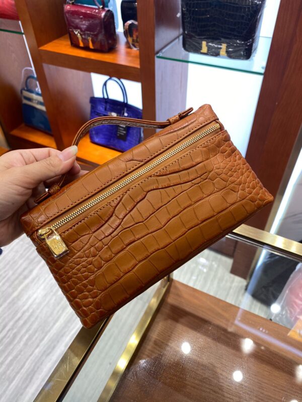 Loro Piana Brown L19 Pouch in Crocodile Pattern