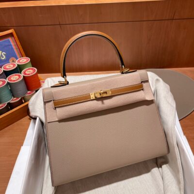 Kelly 25 Epsom Trench Coat Grey&Golden Brown