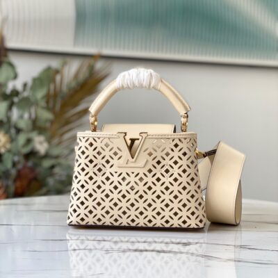Louis Vuitton Capucines Mini Cutout Handbag in Light Beige