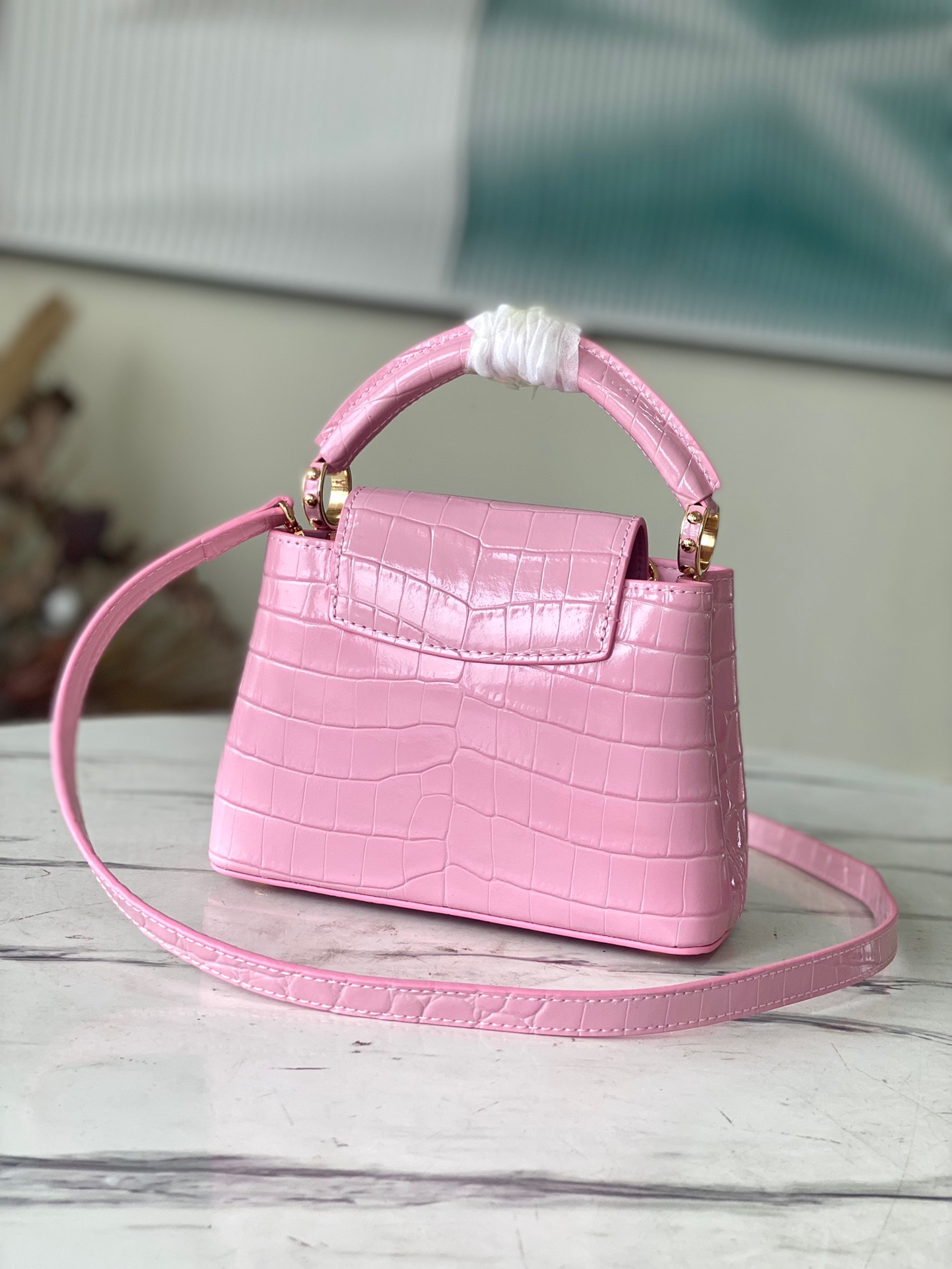 Louis Vuitton Capucines Mini Handbag in Pink Crocodile - Image 3