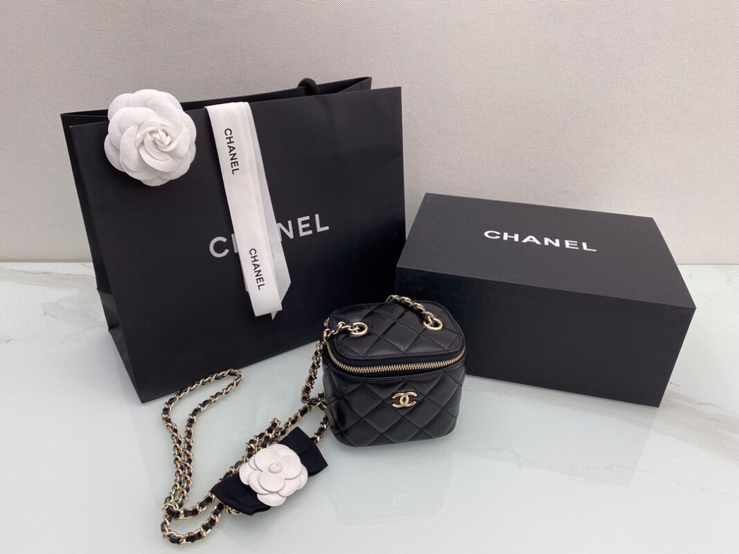 Chanel Camellia Bow Small Square Bag Box in Black