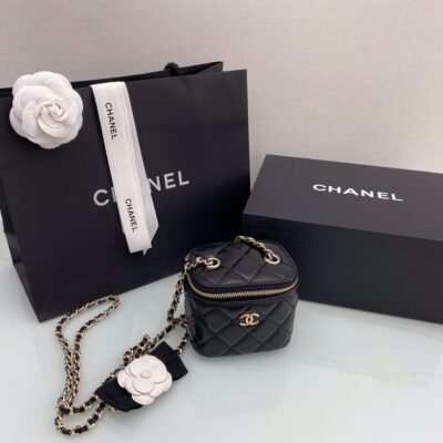 Chanel Camellia Bow Small Square Bag Box in Black