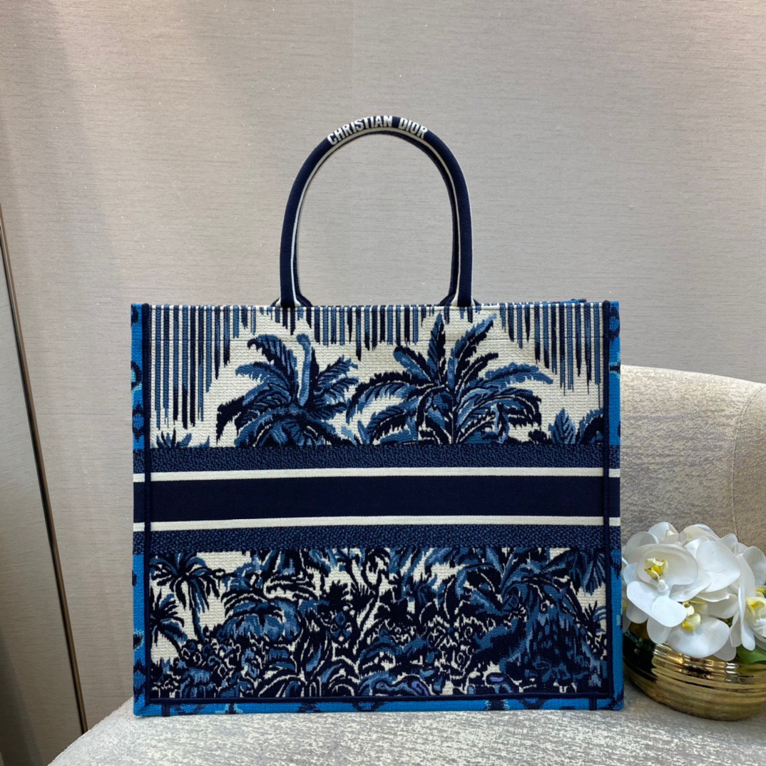 Dior Large Book Tote Bag in Blue Coconut Tree - Image 3