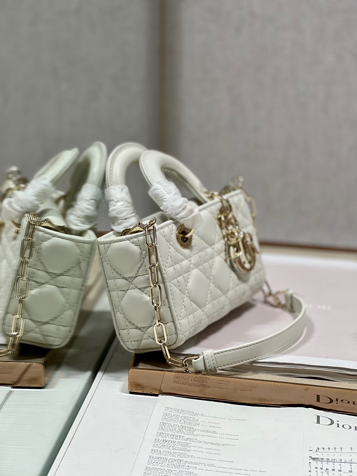 Lady D-joy Mini Bag in White Lambskin - Image 4