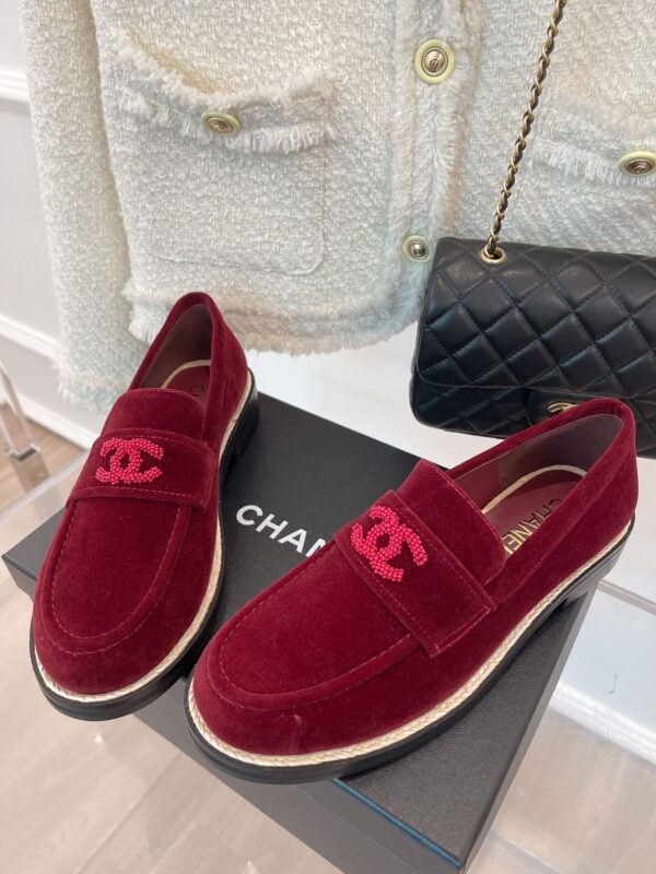 Chanel Red Velvet Loafers