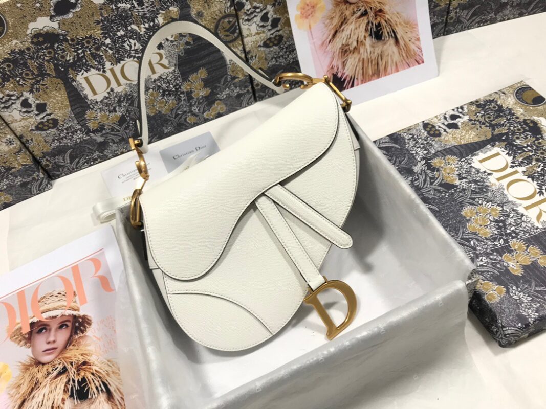 Dior Saddle Bag 25.5 Caflskin White