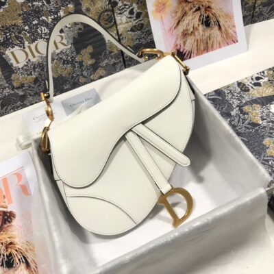 Dior Saddle Bag 25.5 Caflskin White