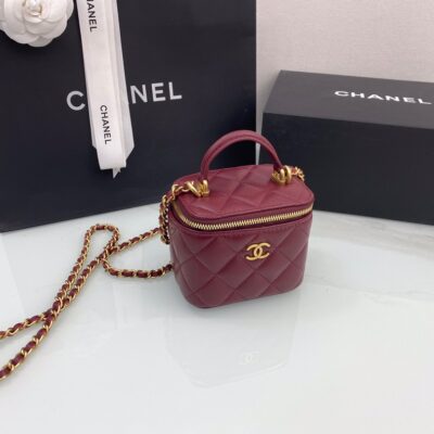 Chanel Handle Box Cosmetic Bag in Wine Red