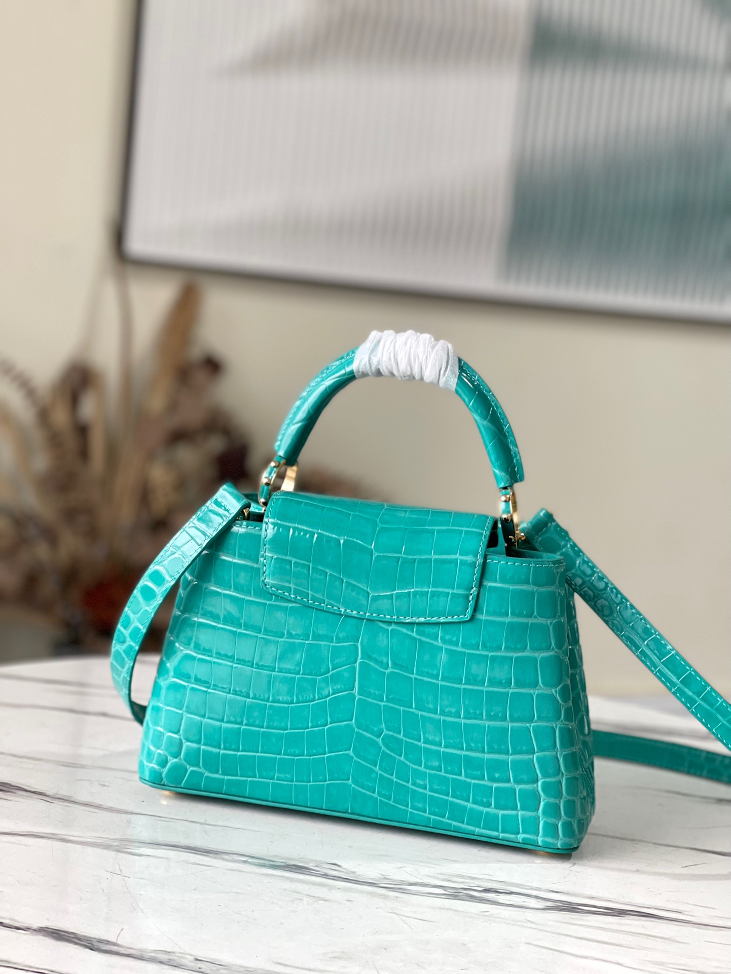 Louis Vuitton Capucines BB Small Handbag in Green Crocodile - Image 3