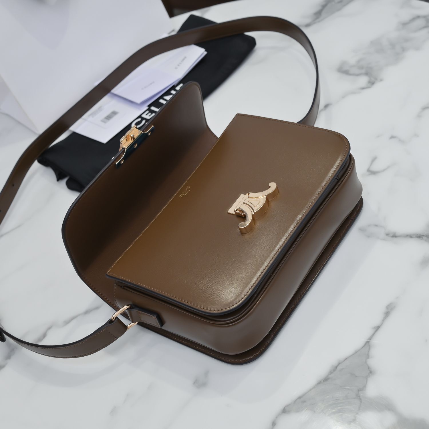 Celine Arc de Triomphe Shoulder Bag in Dark Brown Sheepskin - Image 5