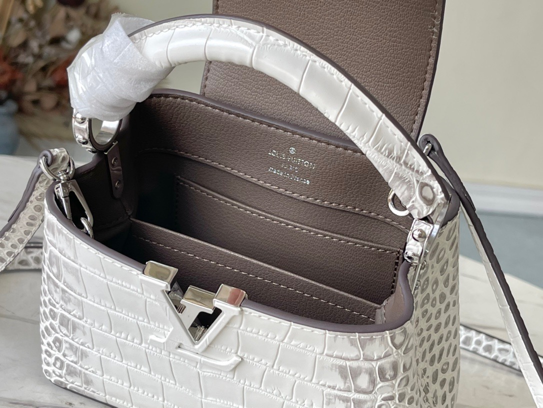 Louis Vuitton Capucines Mini Handbag in White Crocodile Pattern - Image 9