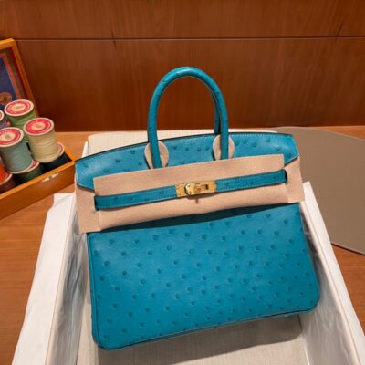 Birkin 25 Ostrich French Blue