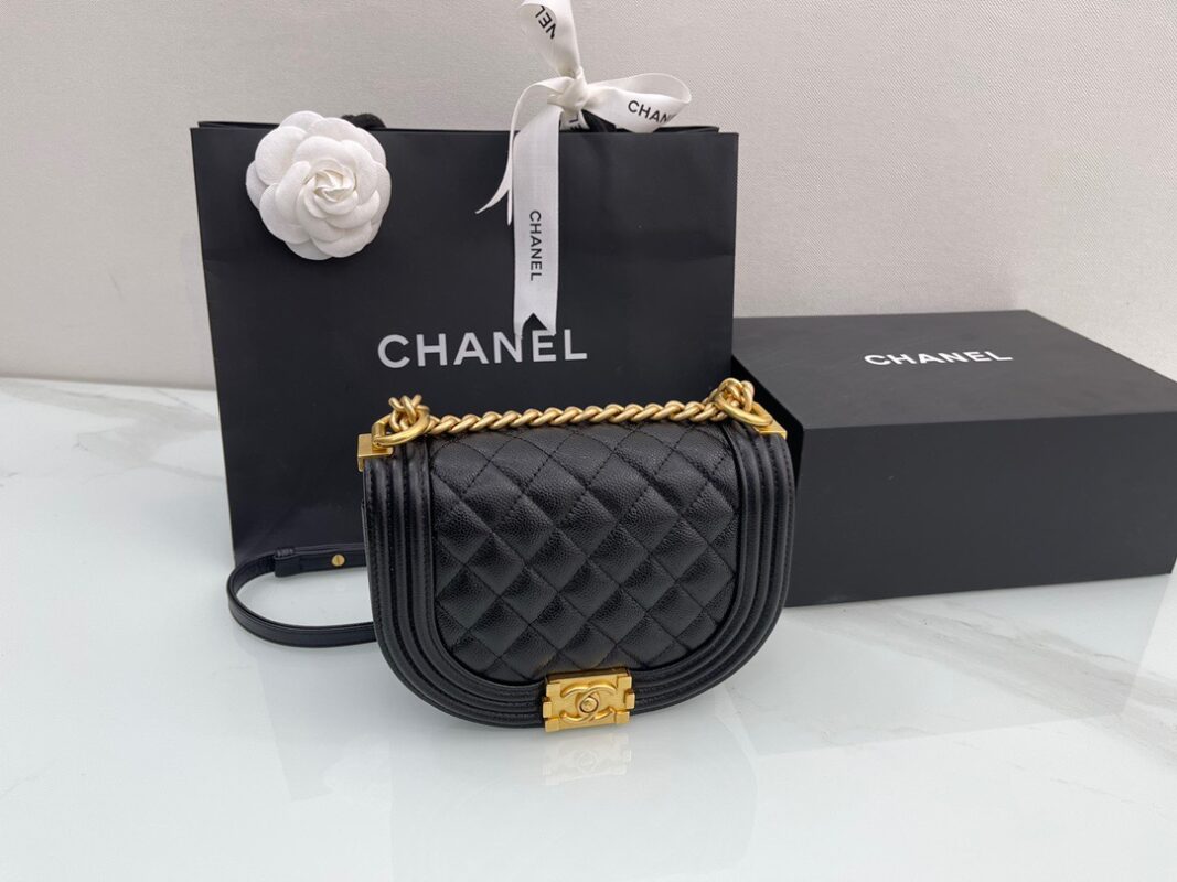 Chanel 22A Le Boy Saddle Bag in Black Caviar Leather