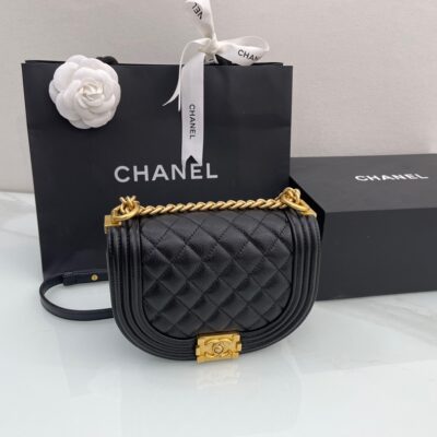 Chanel 22A Le Boy Saddle Bag in Black Caviar Leather