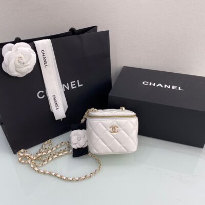 Chanel Camellia Bow Small Square Bag Box in White