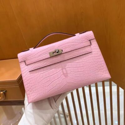 Kelly Pochette Crocodile Rose Sakura