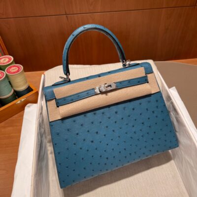 Kelly 25 Ostrich Cobalt Blue