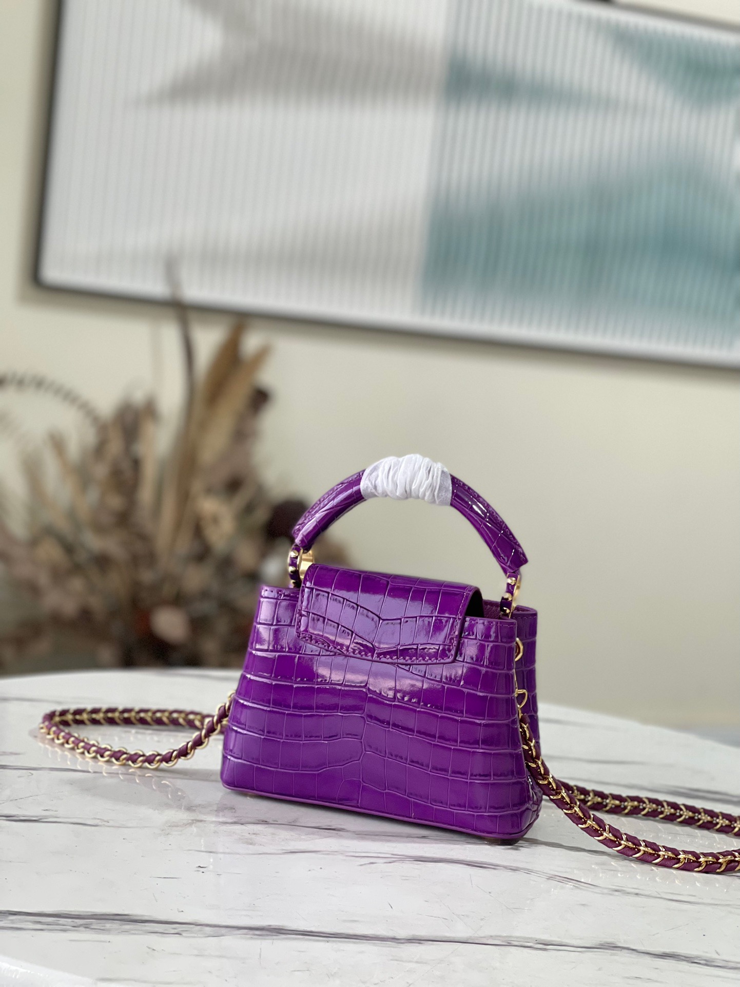 Louis Vuitton Capucines Mini Handbag in Purple Crocodile - Image 3