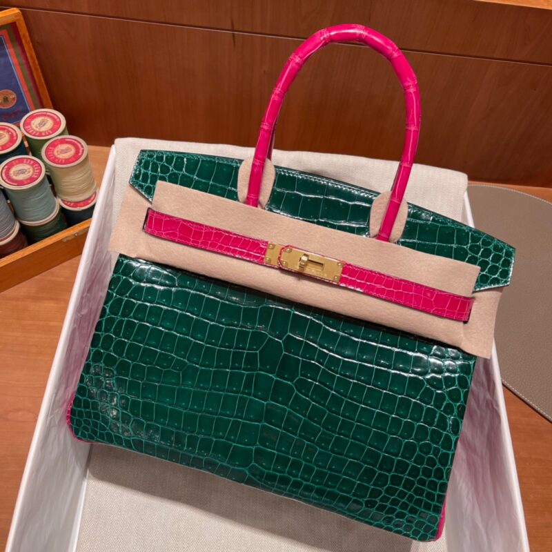 Birkin 30 Alligator Porocus Shiny Emerald&Pink