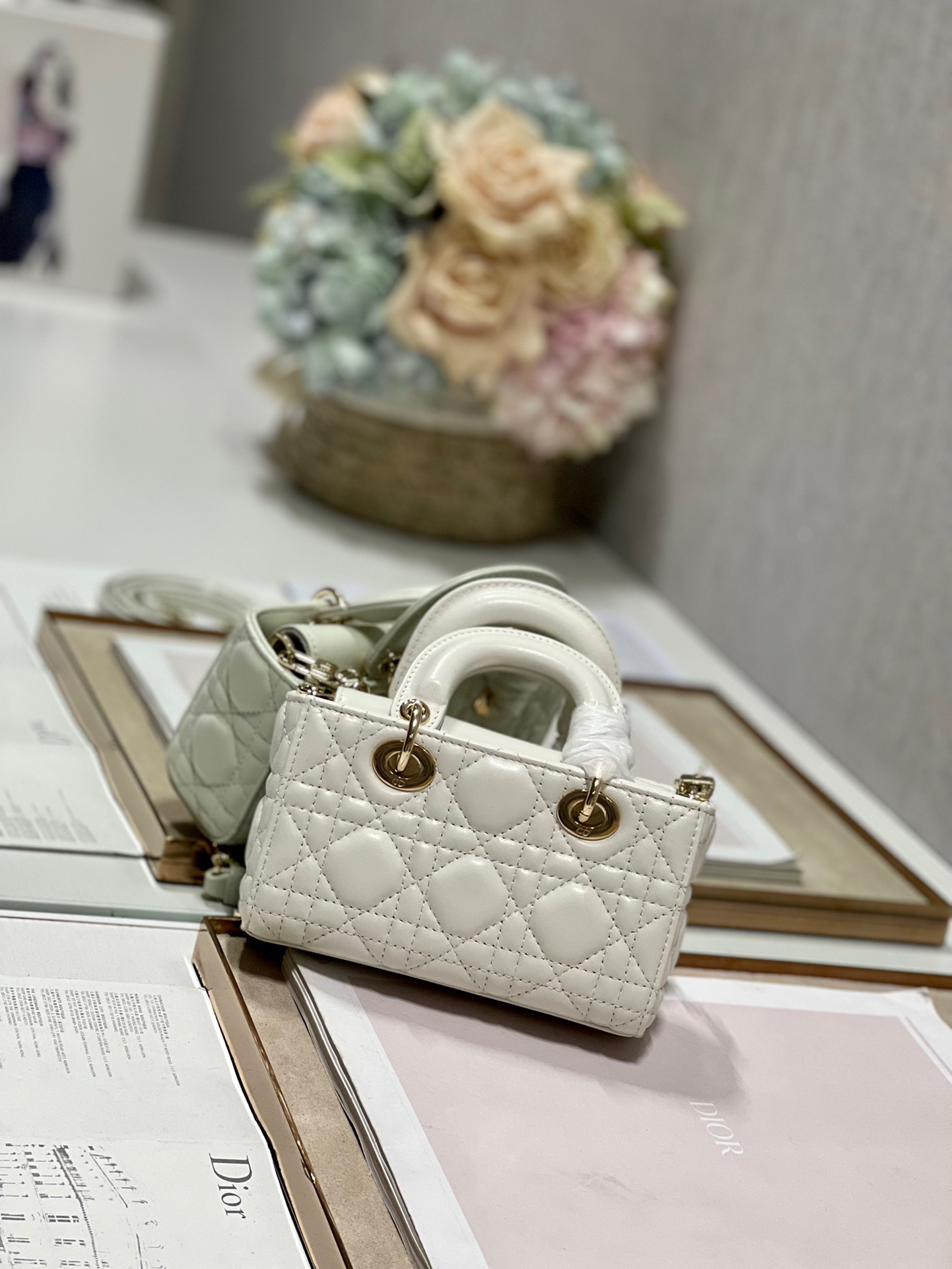 Lady D-joy Mini Bag in White Lambskin - Image 7