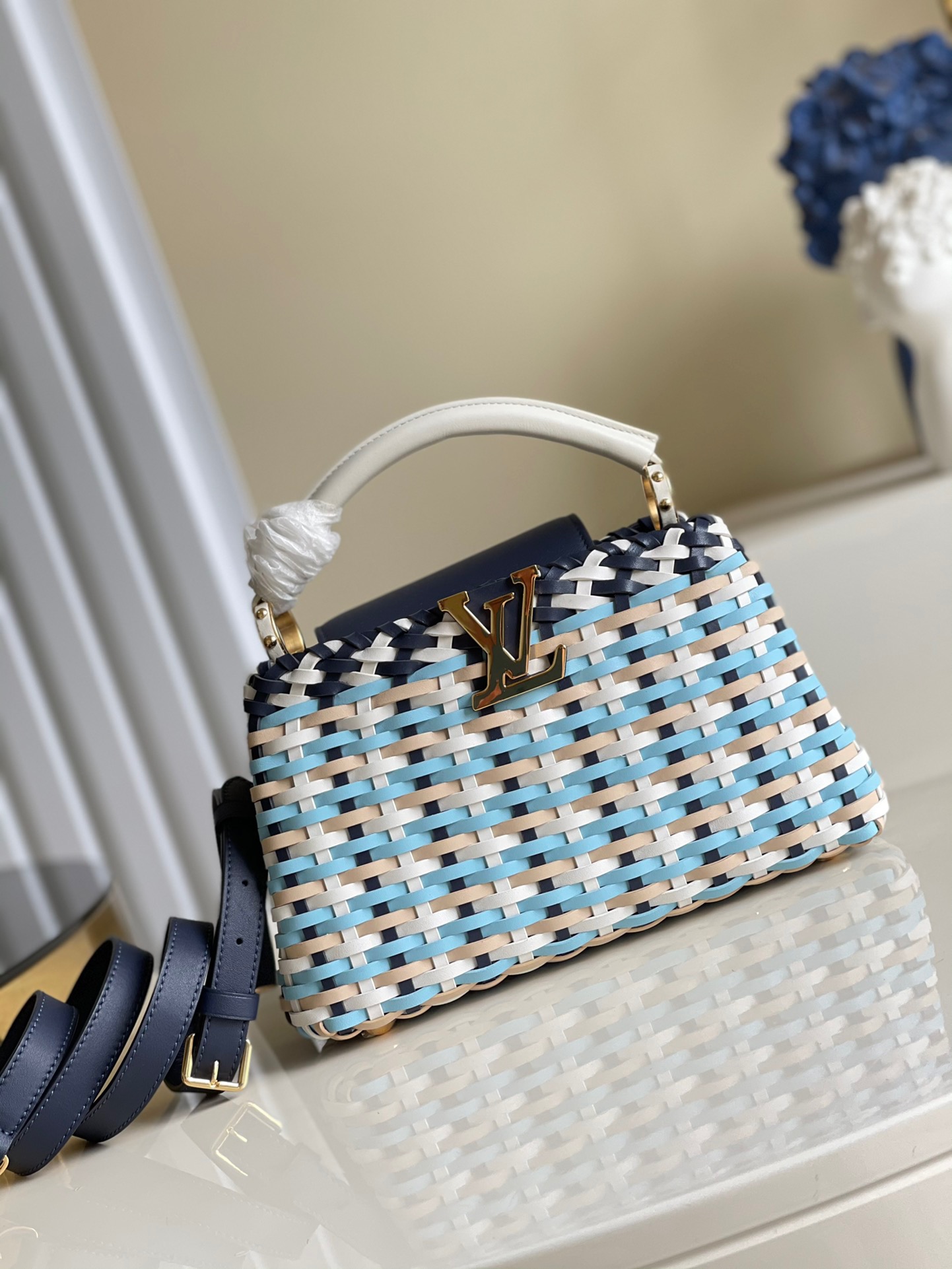 fb638e_842d33ab1baf4f89ae9aae064d625afemv2.jpg Louis Vuitton Capucines BB Small Handbag in Weaving Blue - Image 1