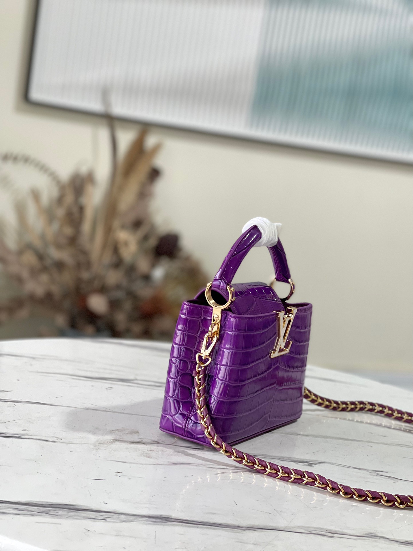 Louis Vuitton Capucines Mini Handbag in Purple Crocodile - Image 4