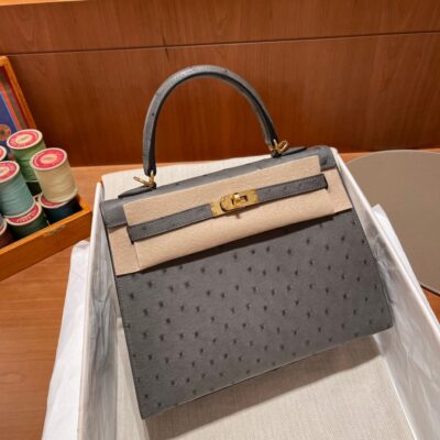 Kelly 25 Ostrich Pewter Grey