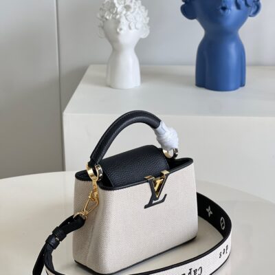 Louis Vuitton Capucines Mini Handbag in Black Canvas Embroidery