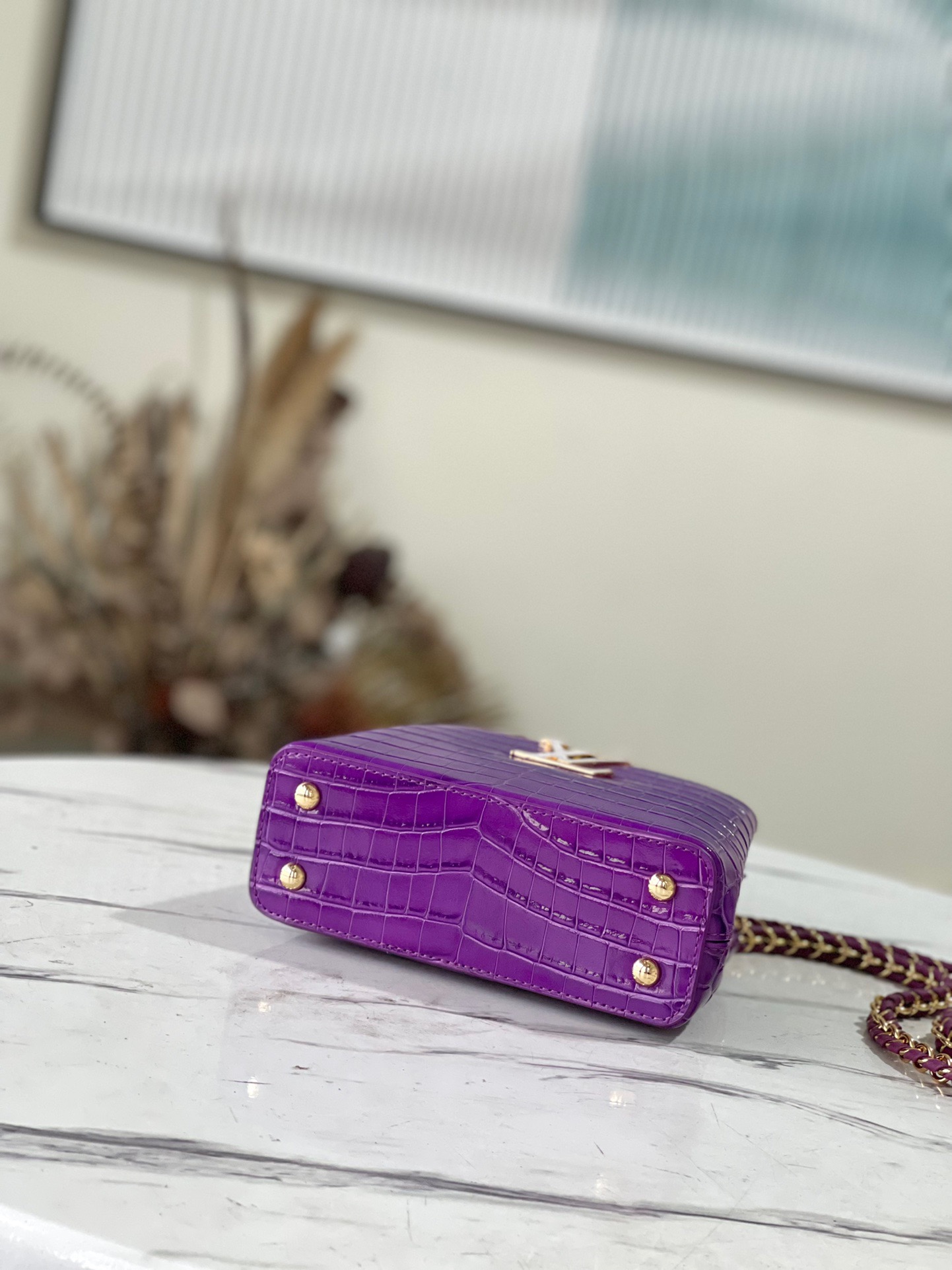 Louis Vuitton Capucines Mini Handbag in Purple Crocodile - Image 5