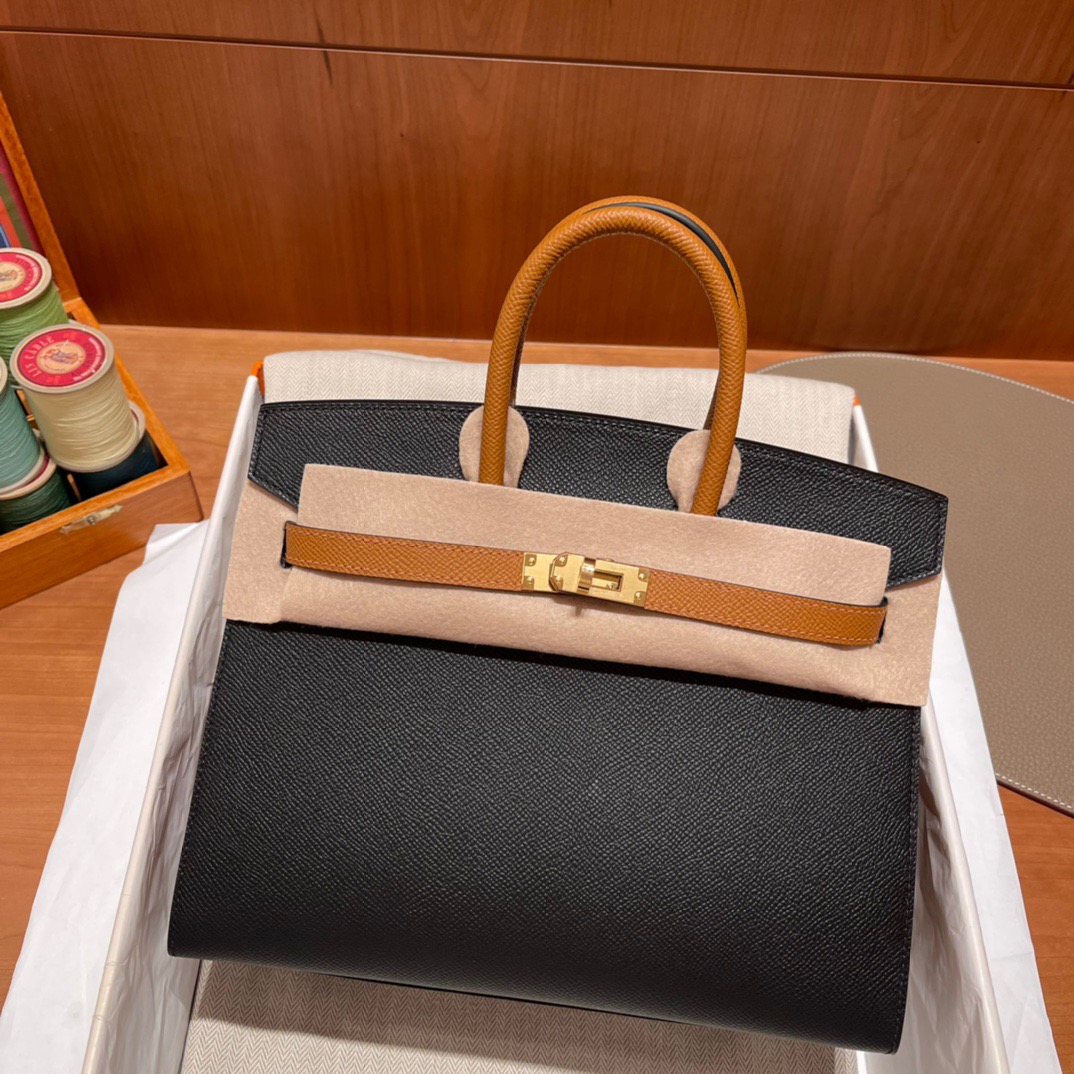 fb638e_8f406bcdf26140e28377a7705d59c13dmv2.jpg Birkin Sellier 25 Epsom Black&Golden Brown - Image 1