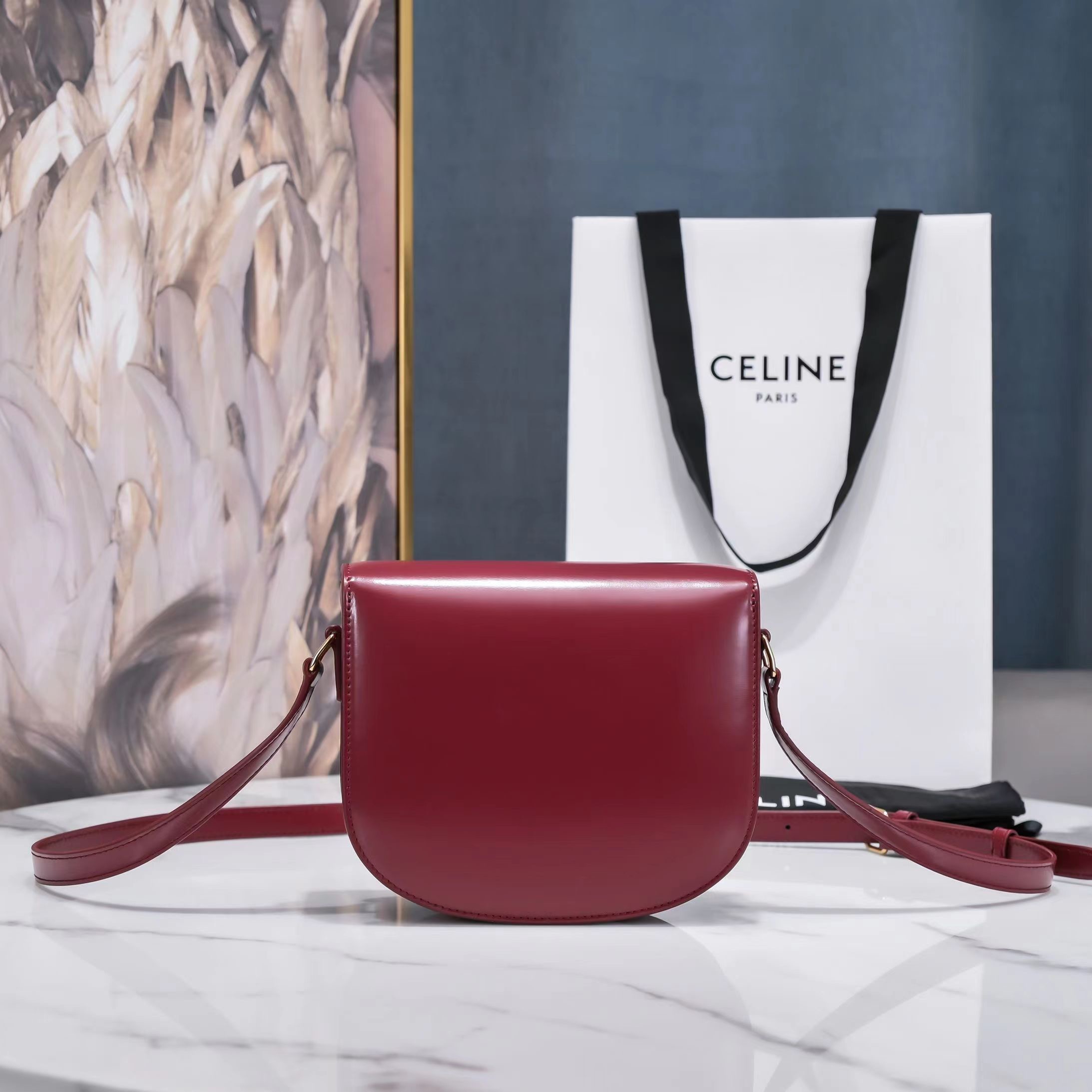 Celine Arc de Triomphe Saddle Bag in Wine Red Calfskin - Image 3