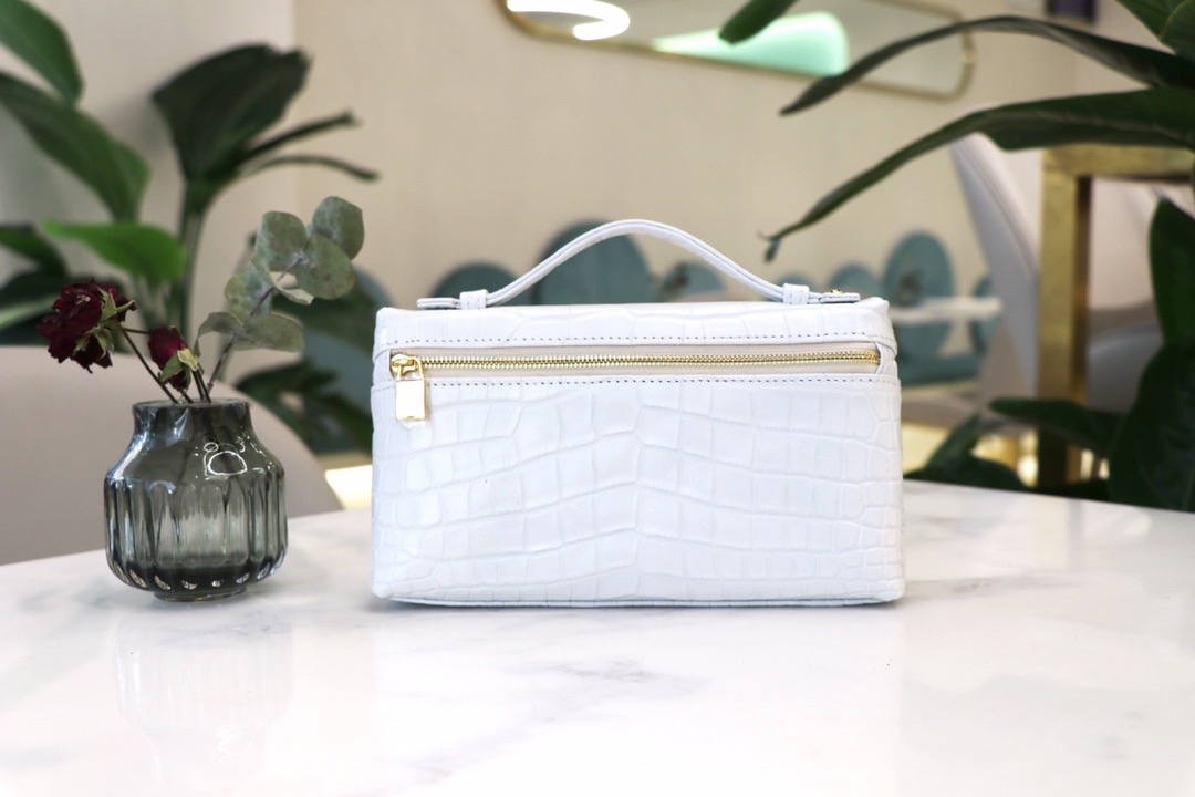 Loro Piana Pure White L19 Pouch in Glossy Crocodile Pattern