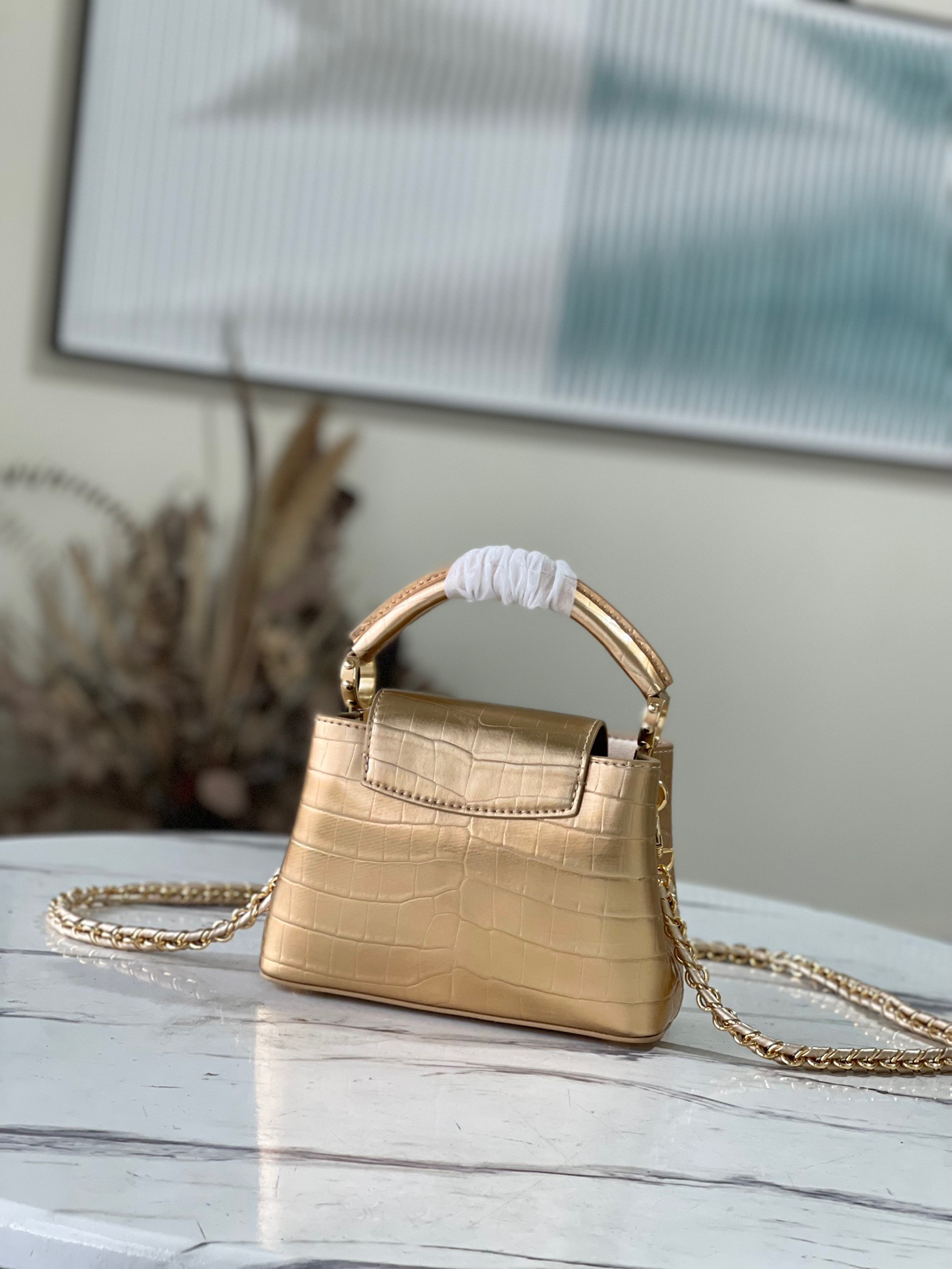 Louis Vuitton Capucines BB Small Handbag inGold Crocodile - Image 3