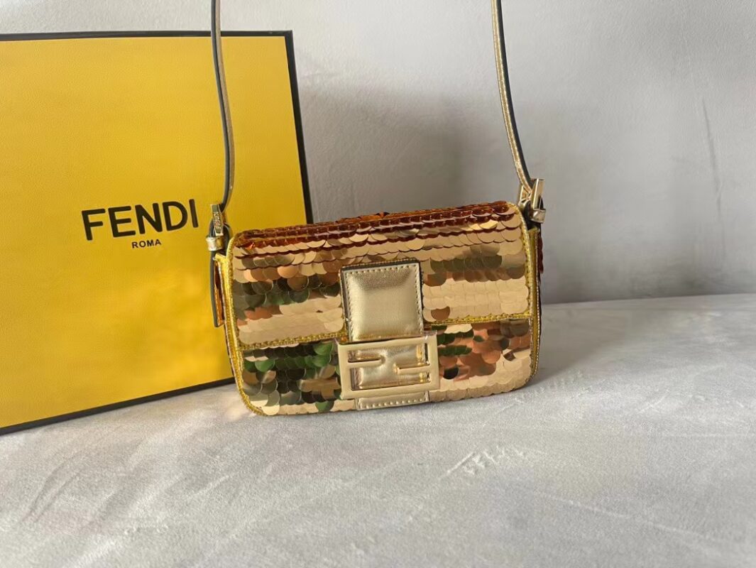 Fendi Gold Satin Baguette Bag