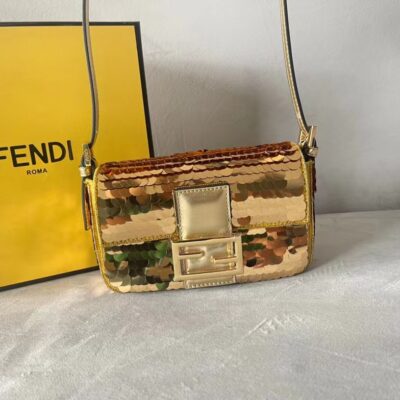 Fendi Gold Satin Baguette Bag