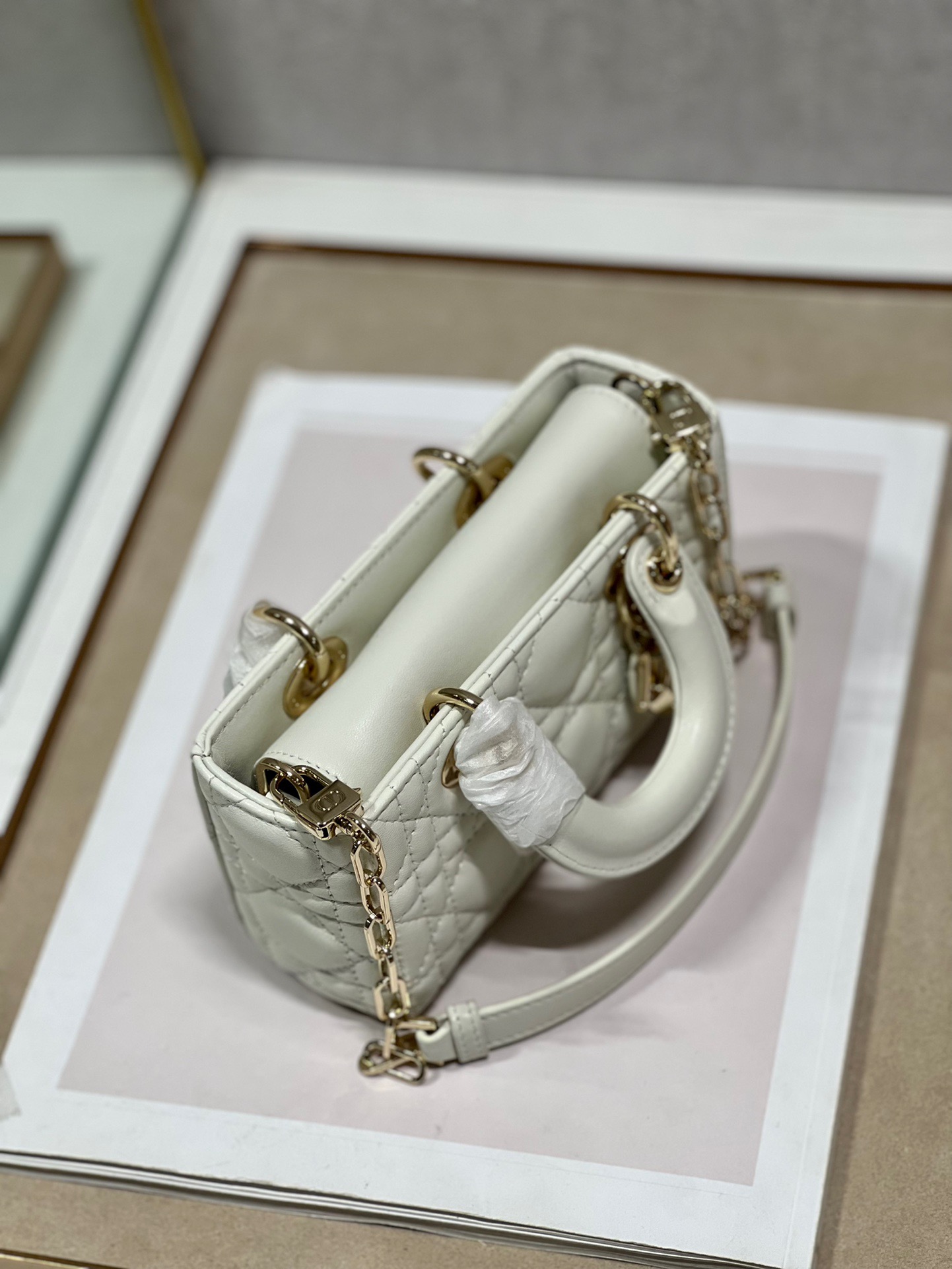 Lady D-joy Mini Bag in White Lambskin - Image 6