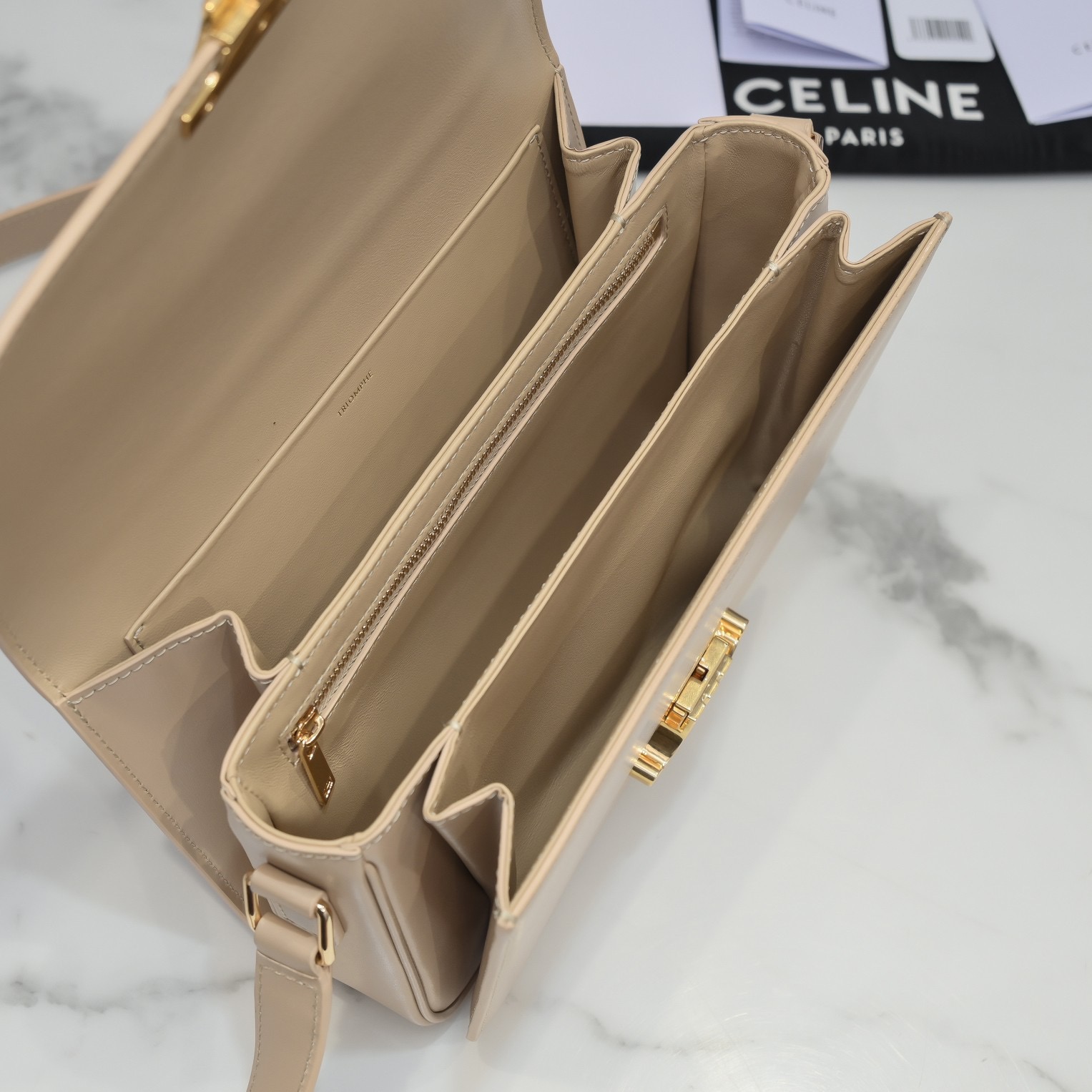 Celine Arc de Triomphe Shoulder Bag in Beige Sheepskin - Image 6