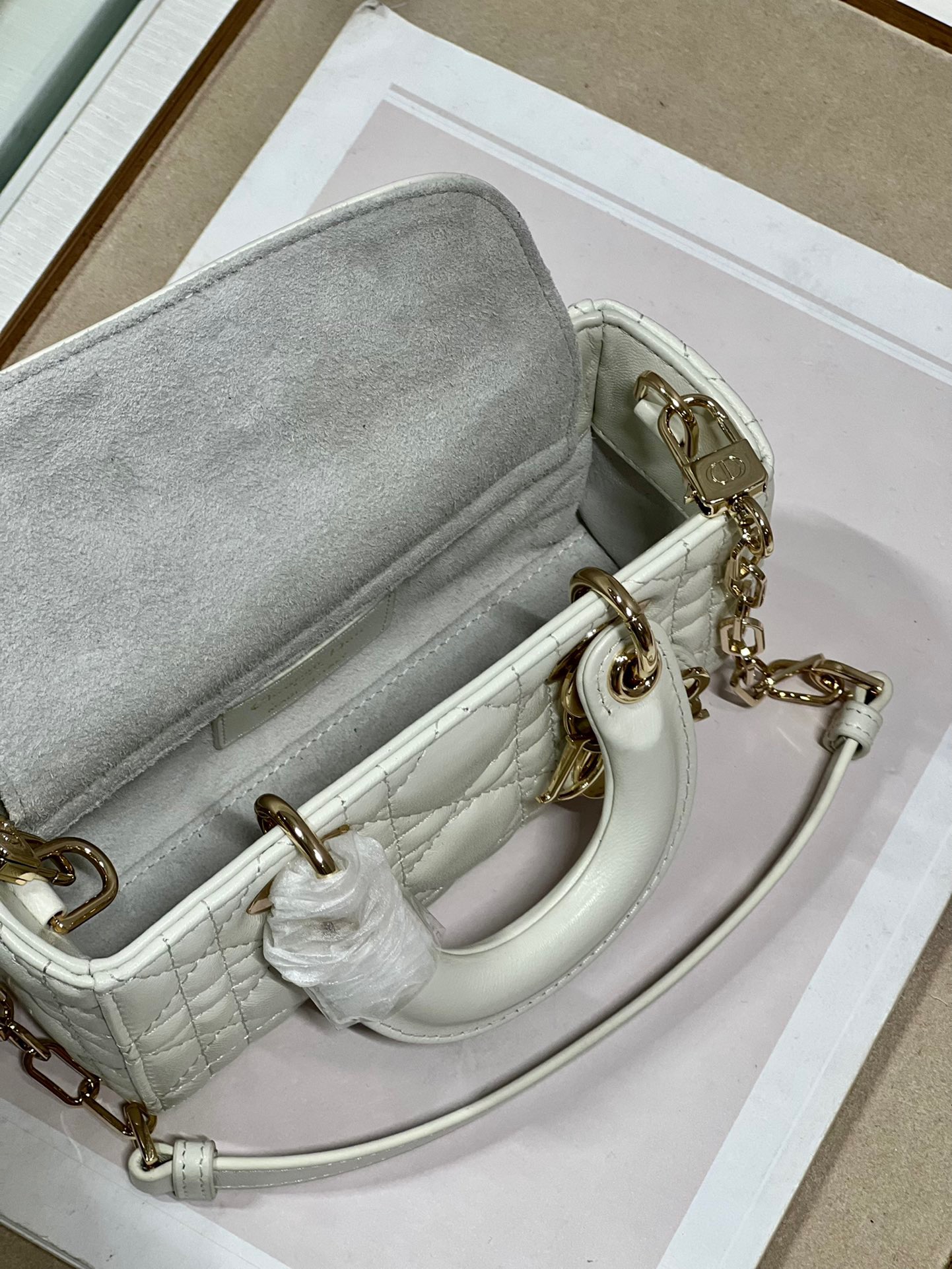 Lady D-joy Mini Bag in White Lambskin - Image 9