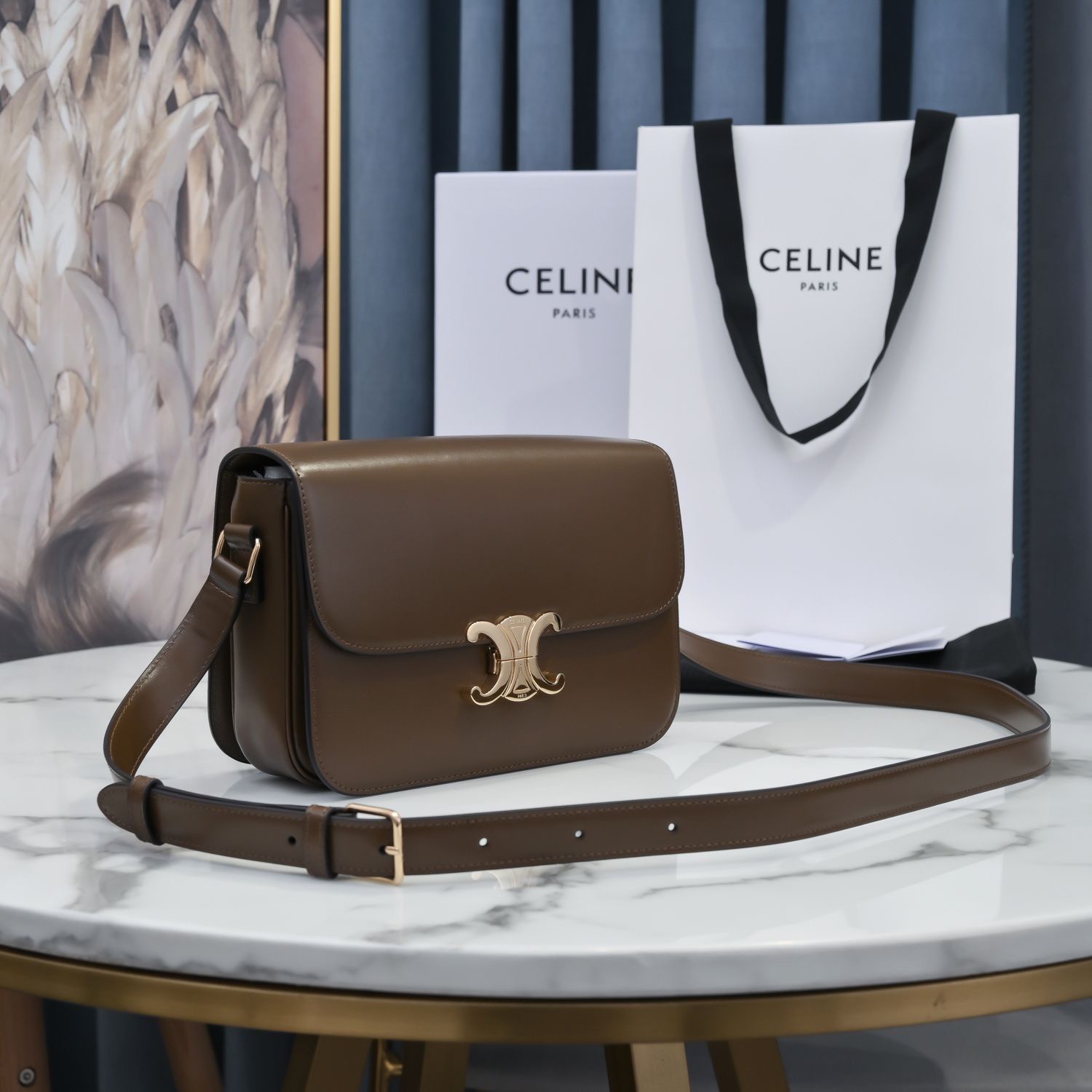 Celine Arc de Triomphe Shoulder Bag in Dark Brown Sheepskin - Image 4