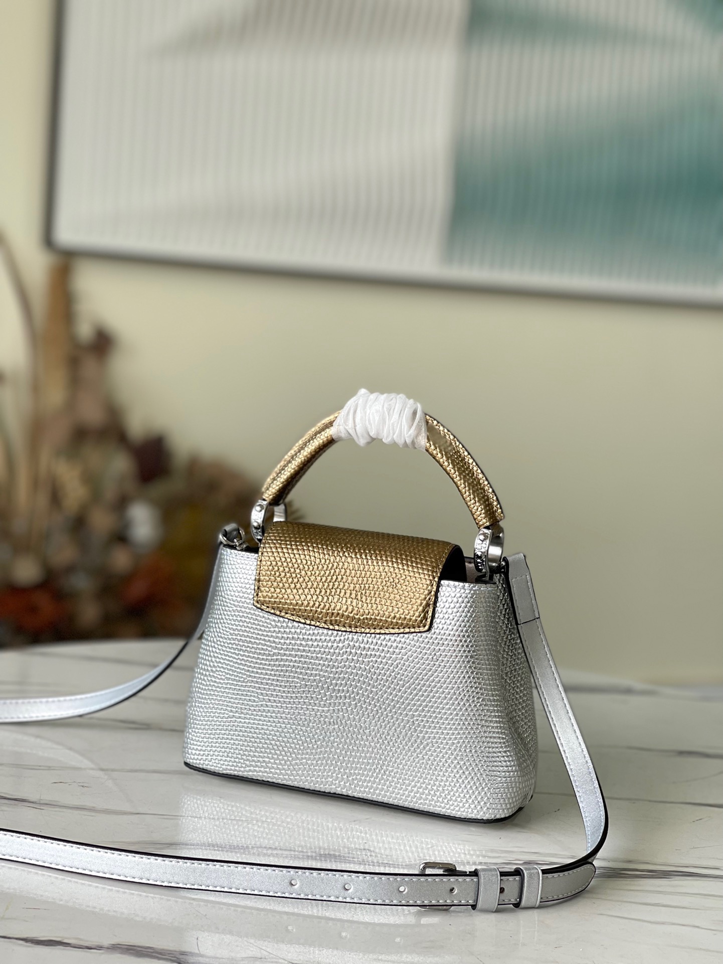 Louis Vuitton Capucines Mini Handbag in Silver and Gold - Image 3