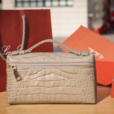Loro Piana Dark Beige L19 Pouch in Crocodile Pattern