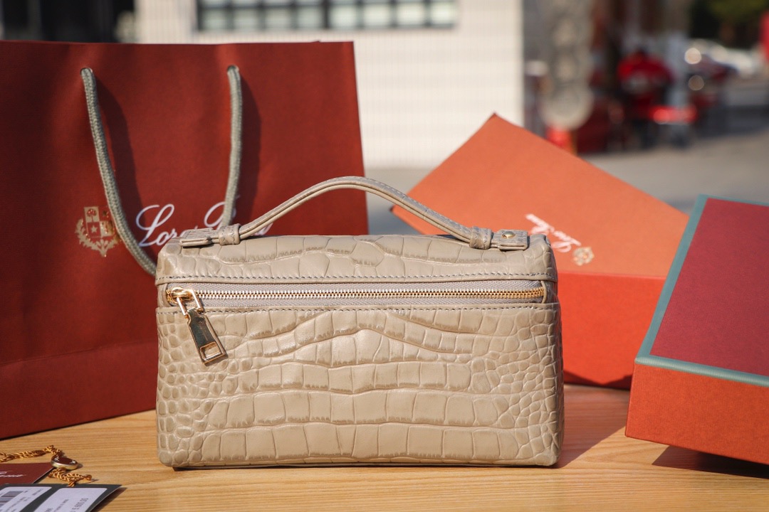 Loro Piana Dark Beige L19 Pouch in Crocodile Pattern