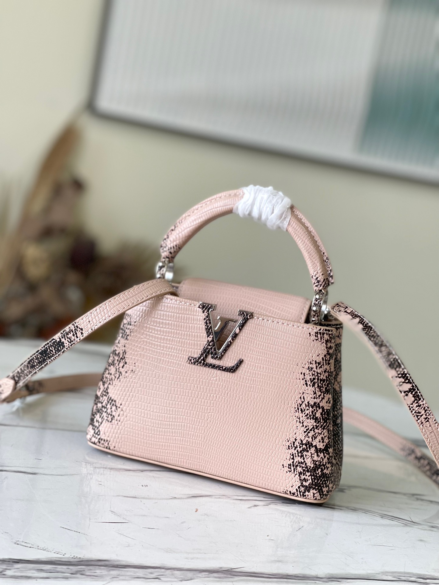 Louis Vuitton Capucines Mini Handbag in Khaki Lizard