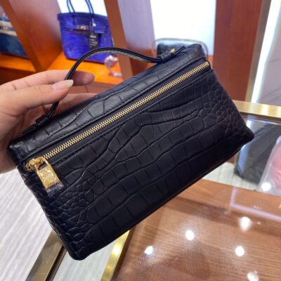 Loro Piana Black L19 Pouch in Crocodile Pattern