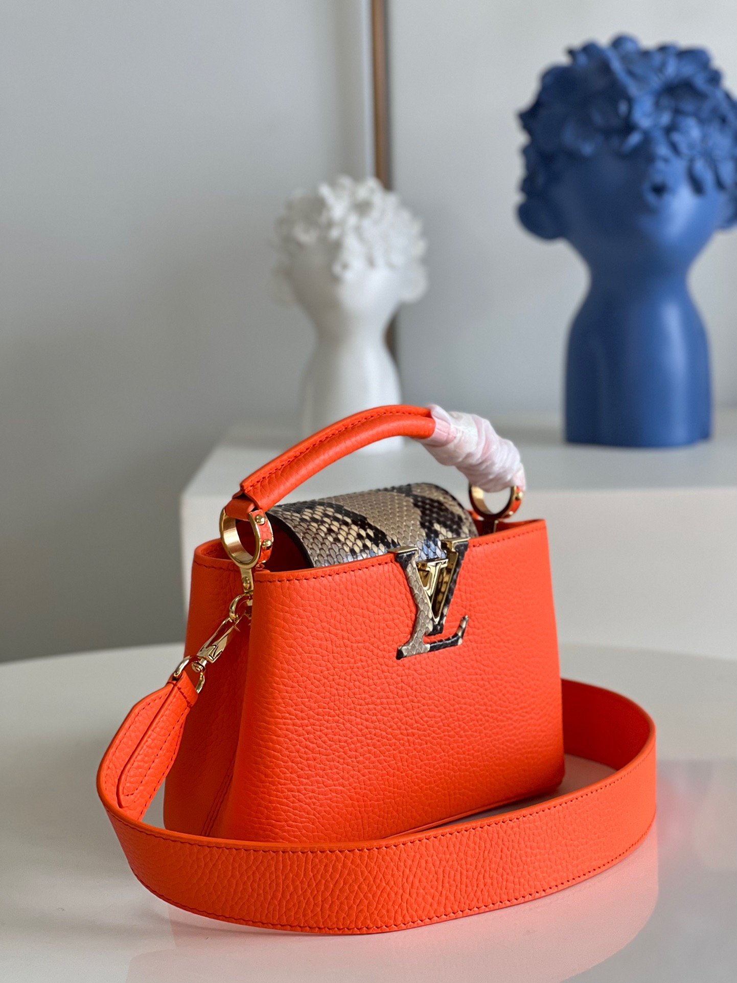 Louis Vuitton Capucines Mini Handbag in Orange&Snake